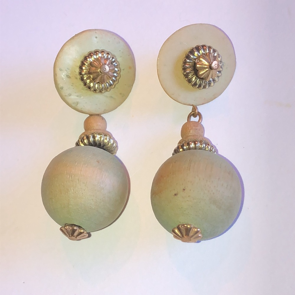 Vintage Pale Green Dangling Ball Drop Pierced Earrings